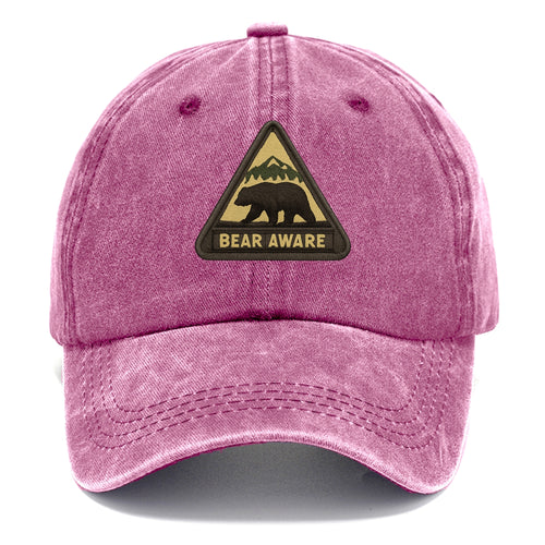 BEAR AWARE - bear silhouette warning in brown and yellow , wilderness safety - Classic Cap