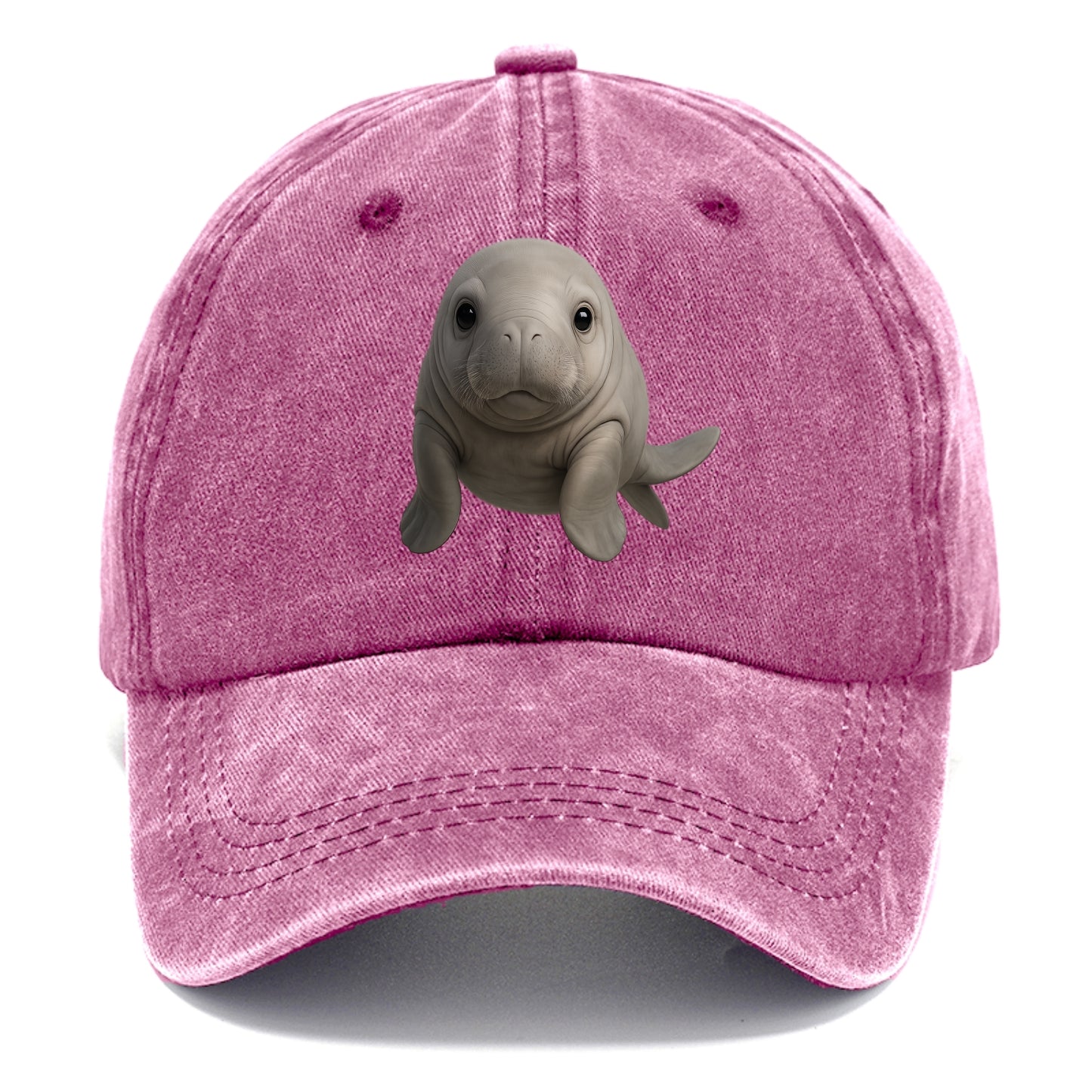 Baby Dugong - gray with paddle tail, gentle expression, whiskers, front-facing, sweet - Classic Cap - Dusty Rose(Rose)