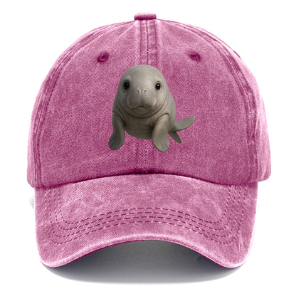 Baby Dugong - gray with paddle tail, gentle expression, whiskers, front-facing, sweet - Classic Cap - Dusty Rose(Rose)