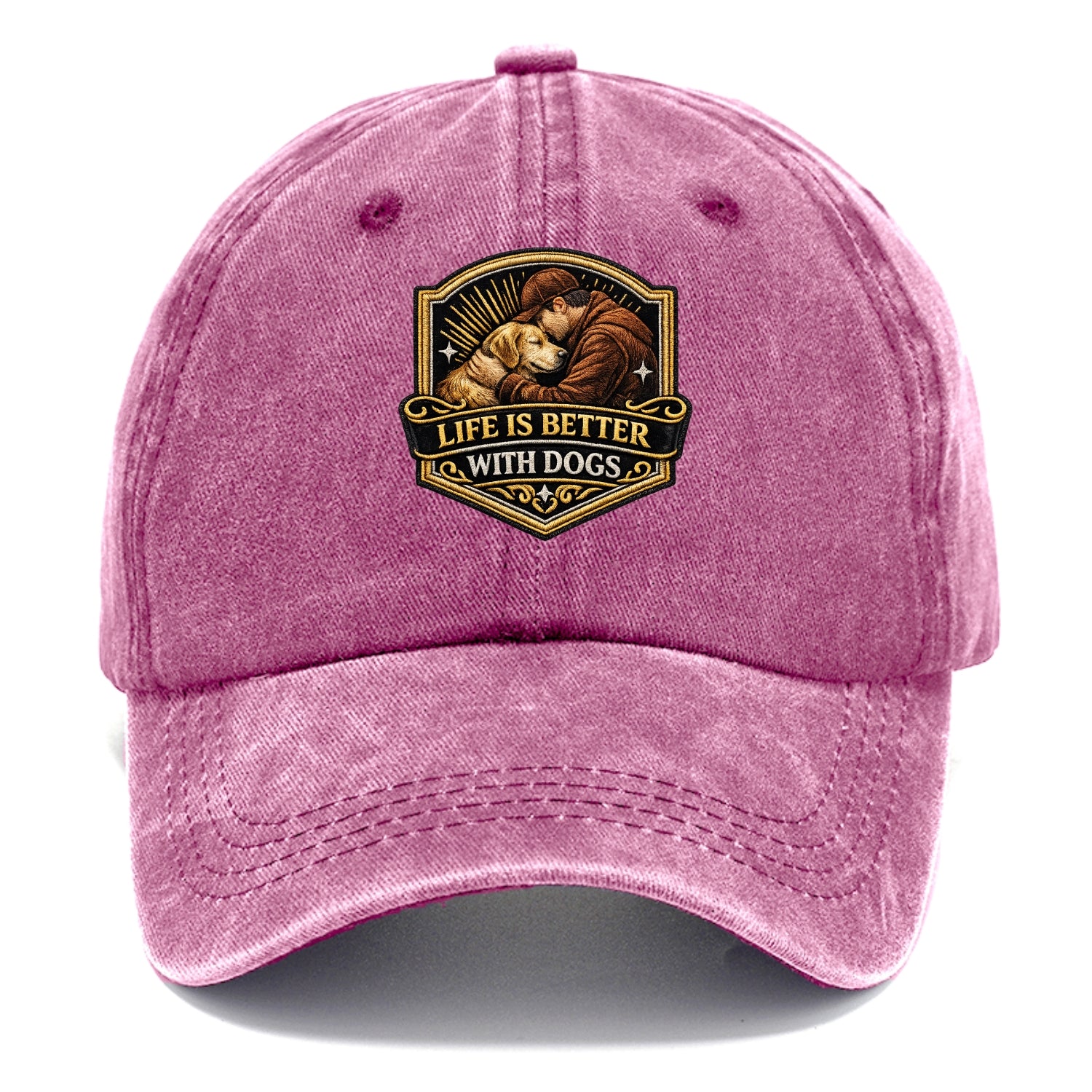LIFE IS BETTER WITH DOGS - dog and human in brown , dog lover - Classic Cap - Dusty Rose(Rose)