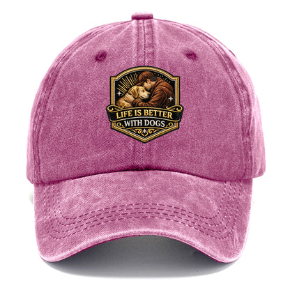 LIFE IS BETTER WITH DOGS - dog and human in brown , dog lover - Classic Cap - Dusty Rose(Rose)