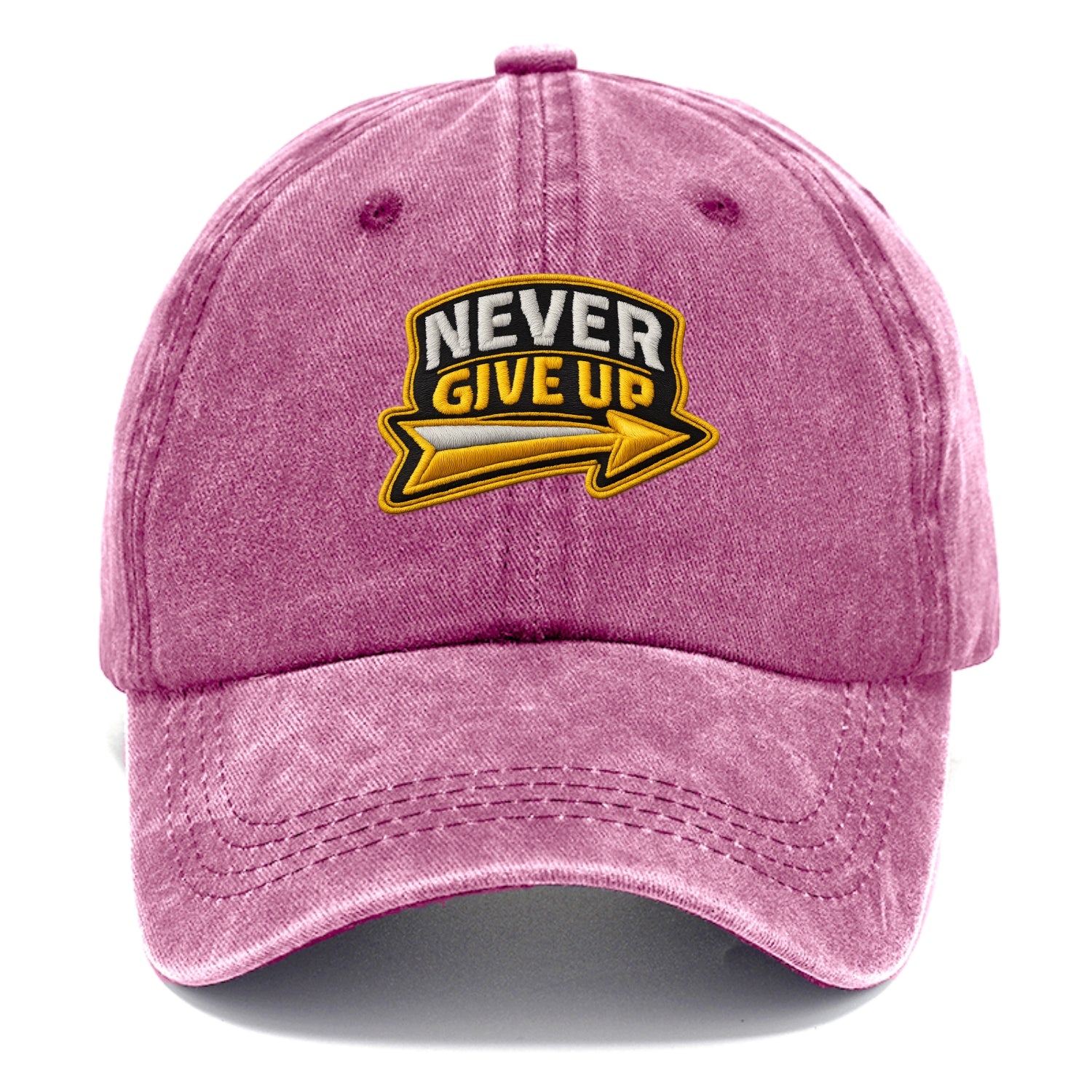 NEVER GIVE UP - bold text with arrow in gold , determination - Classic Cap - Dusty Rose(Rose)