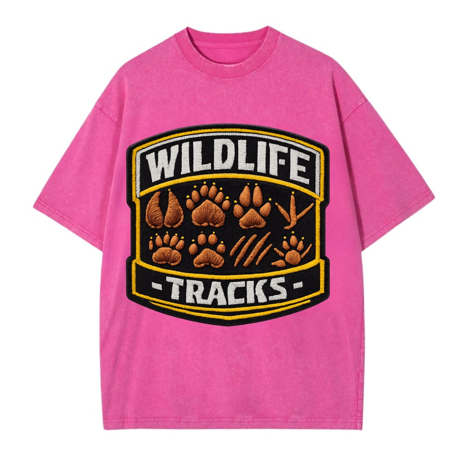 WILDLIFE TRACKS - animal footprints in brown , tracker - Vintage T-shirt - Dusty Rose(Rose)