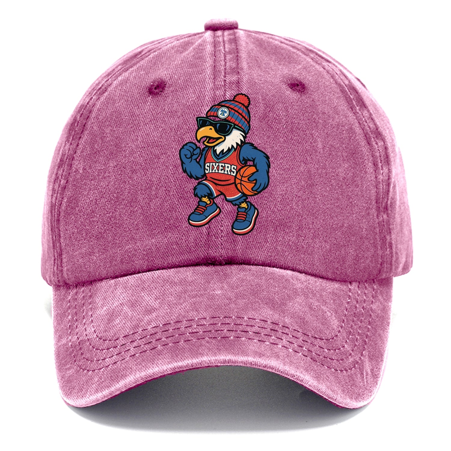 Philadelphia Eagle wearing 76ers red white and blue beanie with bell patch and - Classic Cap - Dusty Rose(Rose)