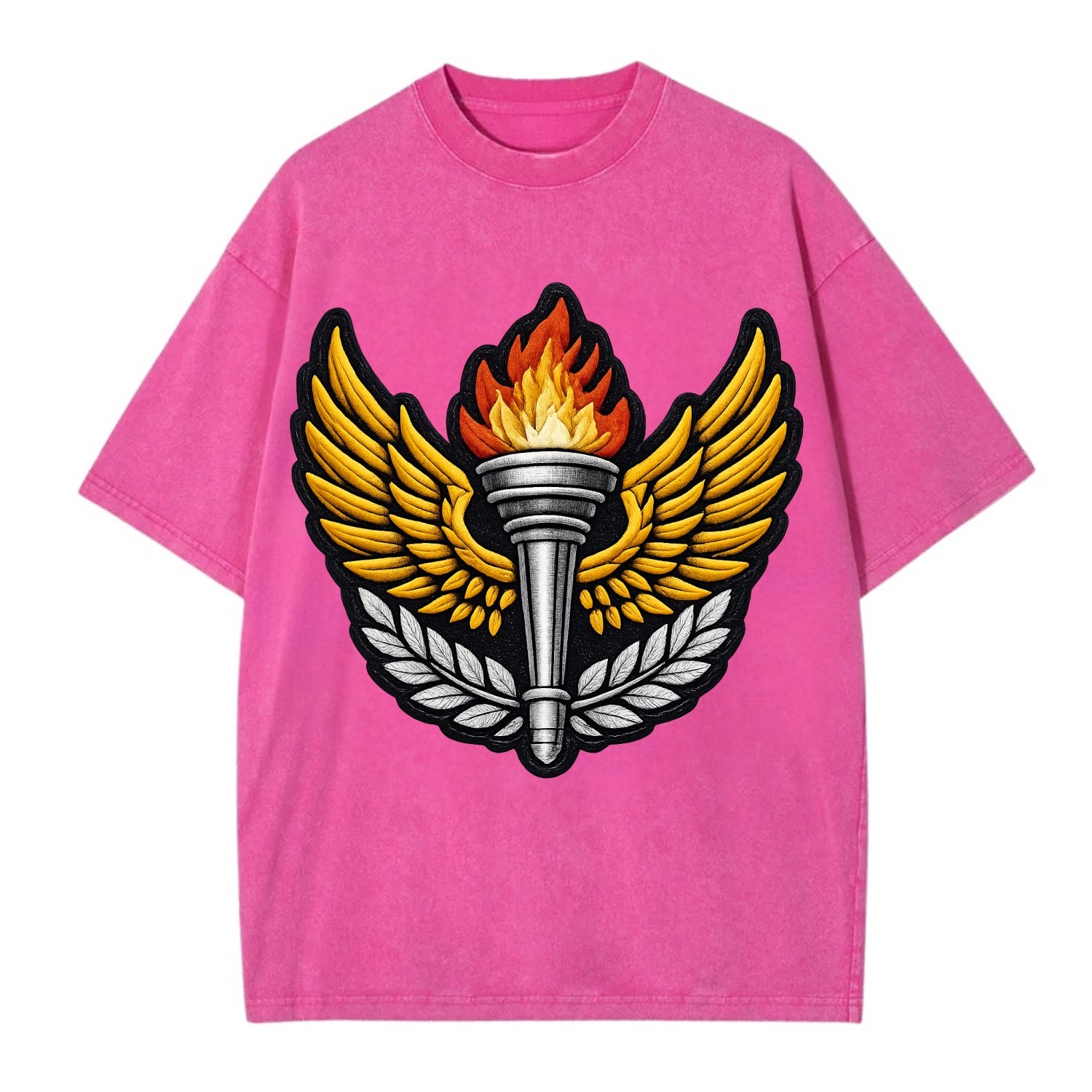 Embroidered patch design - TRACK AND FIELD TORCH - Olympic style torch with wings - Vintage T-shirt - Dusty Rose(Rose)