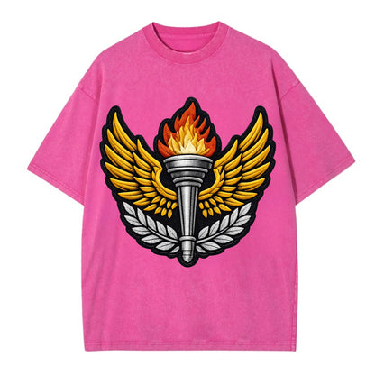 Embroidered patch design - TRACK AND FIELD TORCH - Olympic style torch with wings - Vintage T-shirt - Dusty Rose(Rose)