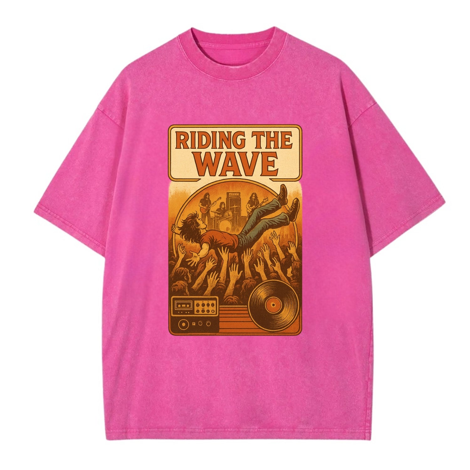Crowd surfing at packed concert - "Riding the Wave" - concert energy - Vintage T-shirt - Dusty Rose(Rose)