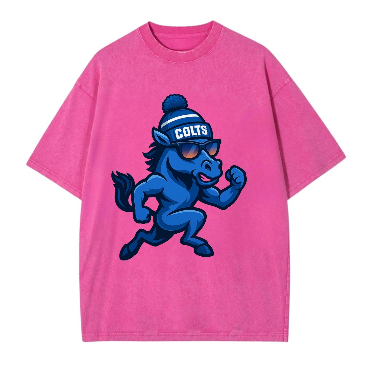 Indianapolis Colt Horse wearing Colts blue and white beanie with pom pom and - Vintage T-shirt - Dusty Rose(Rose)