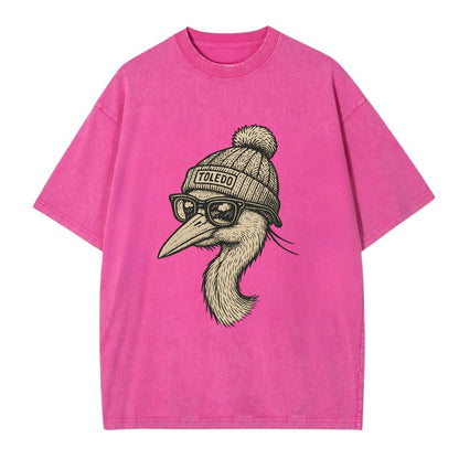 Toledo Great Blue Heron wearing Toledo beanie with pom pom and wayfarer sunglasses - Vintage T-shirt - Dusty Rose(Rose)