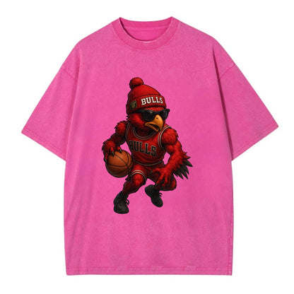 Windy City Hawk wearing Bulls beanie with six rings patch and wayfarer sunglasses - Vintage T-shirt - Dusty Rose(Rose)