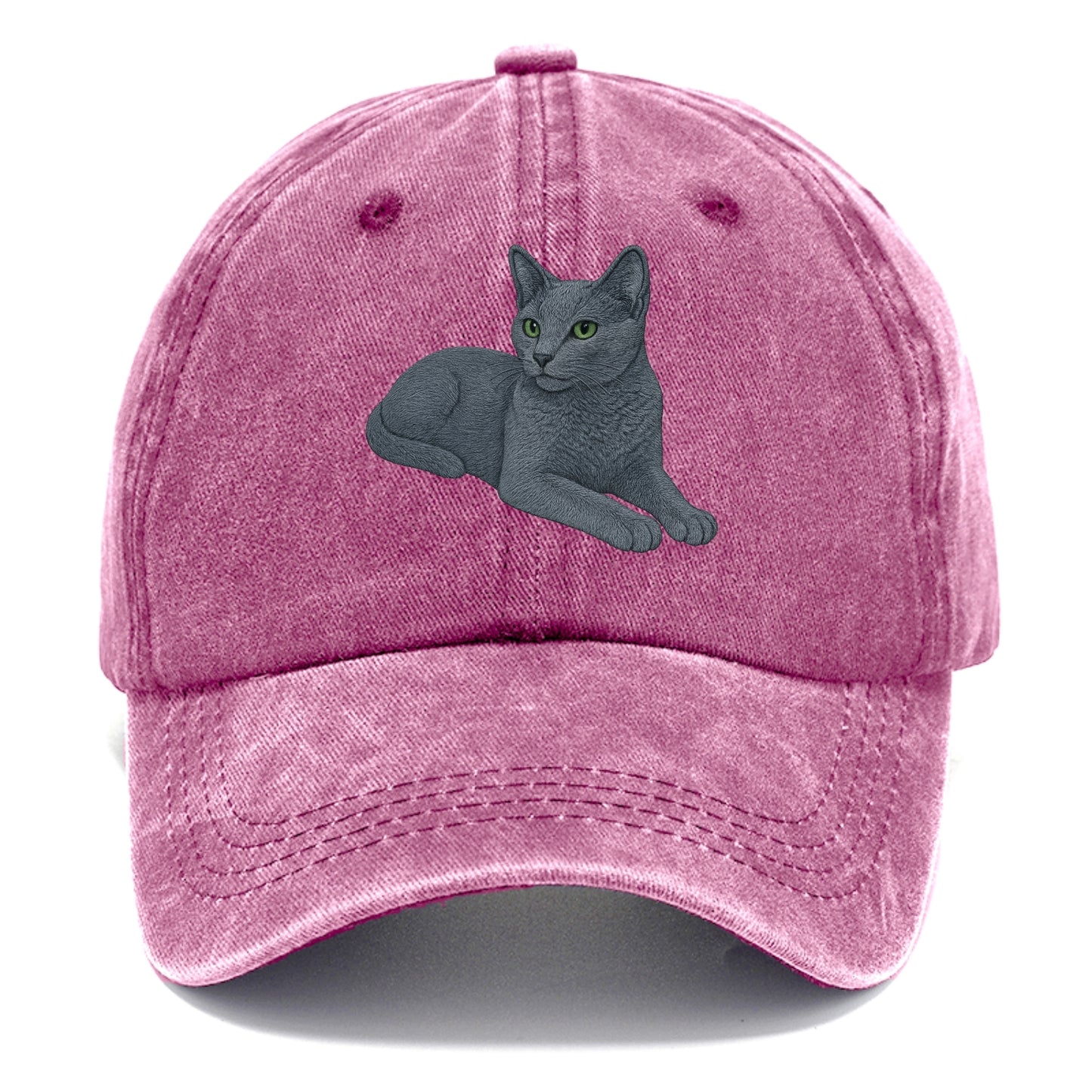 Russian Blue  relaxed lying down with he Classic Cap - Dusty Rose(Rose)