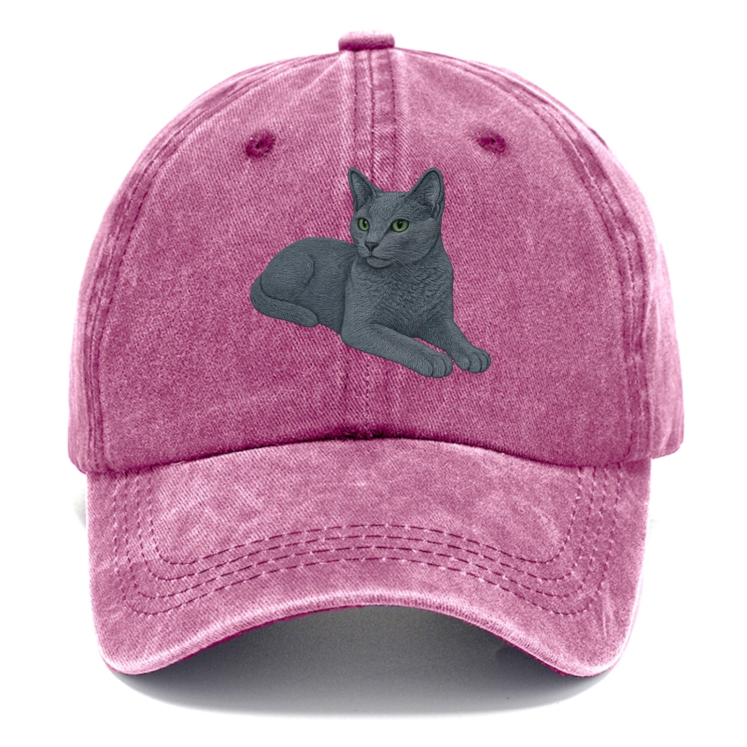 Russian Blue  relaxed lying down with he Classic Cap - Dusty Rose(Rose)