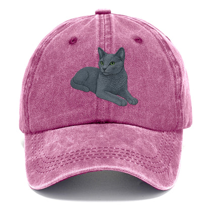 Russian Blue  relaxed lying down with he Classic Cap - Dusty Rose(Rose)