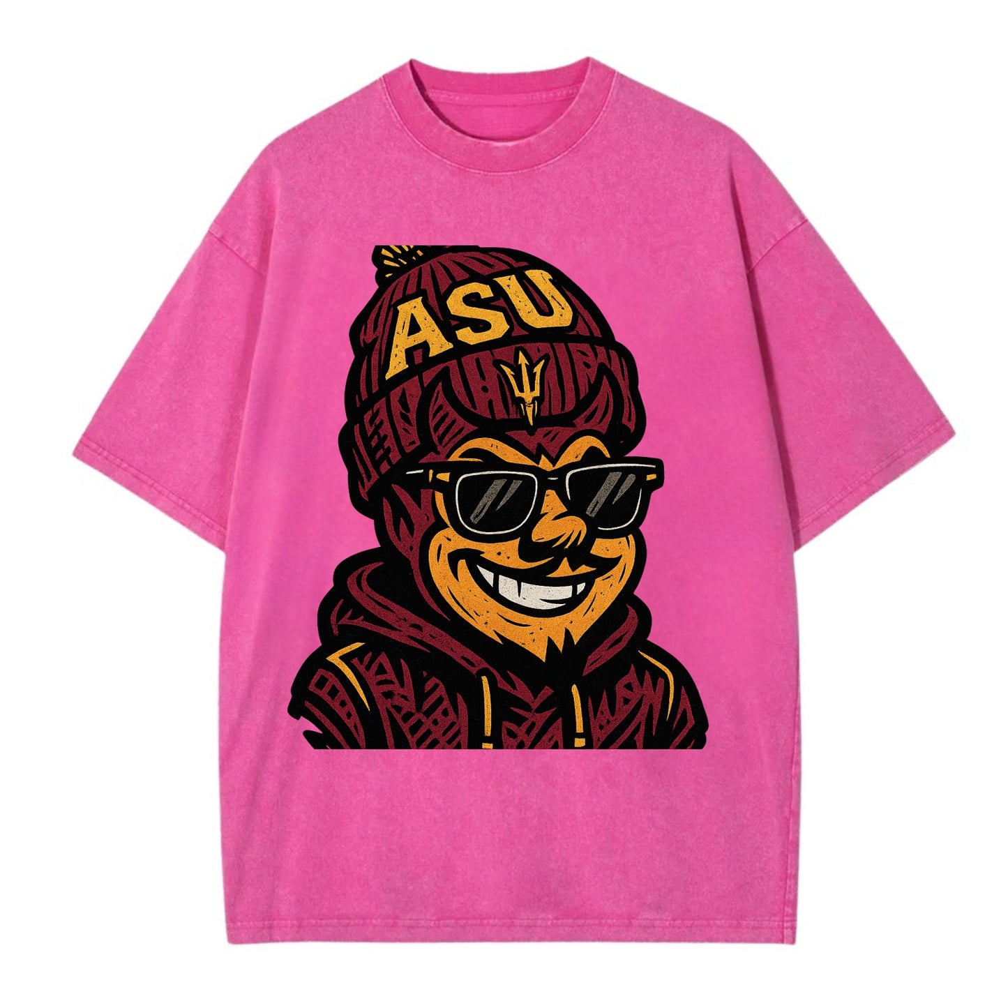 Tempe Sparky wearing Arizona State beanie with fork patch - Vintage T-shirt - Dusty Rose(Rose)