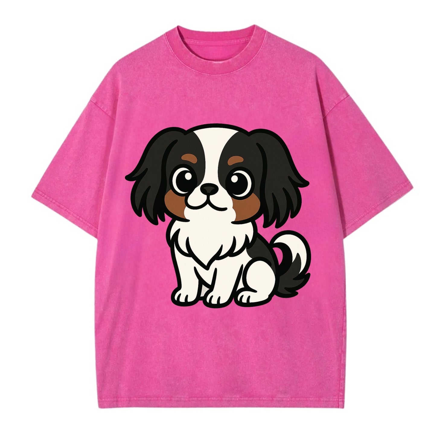 Japanese Chin - Black and white sitting pose - Vintage T-shirt - Dusty Rose(Rose)