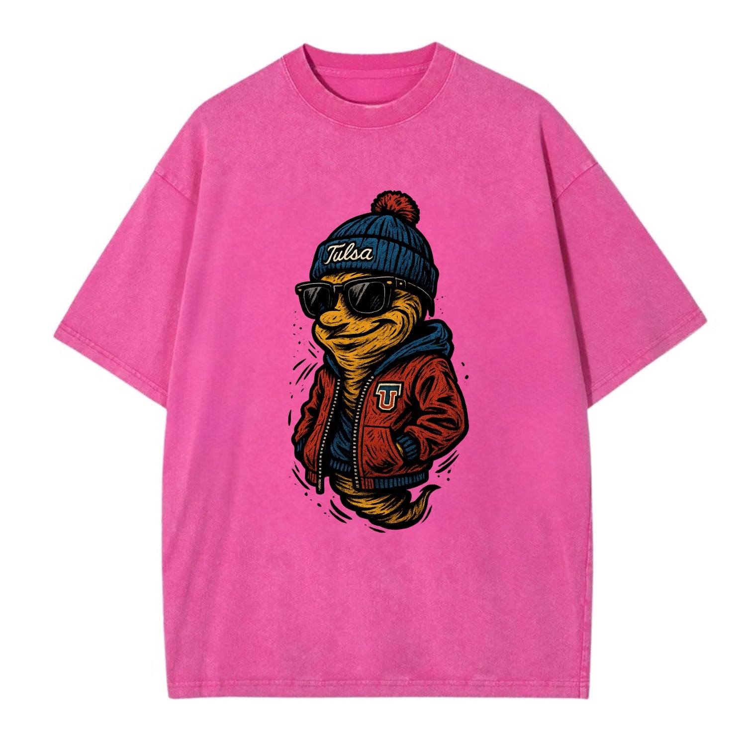 Tulsa Hurricane wearing Tulsa beanie with TU patch - Vintage T-shirt - Dusty Rose(Rose)