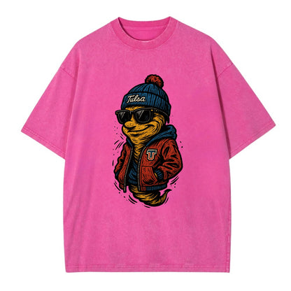 Tulsa Hurricane wearing Tulsa beanie with TU patch - Vintage T-shirt - Dusty Rose(Rose)