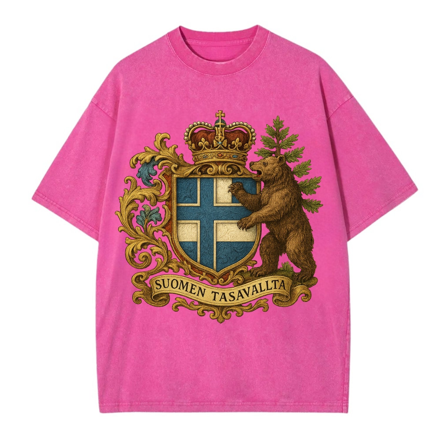 Finland Brown Bear Emblem  - Vintage T-shirt - Dusty Rose(Rose)