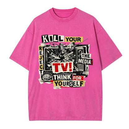 KILL YOUR TV | Smashed television | Reject media | Think for yourself | Analog - Vintage T-shirt - Dusty Rose(Rose)