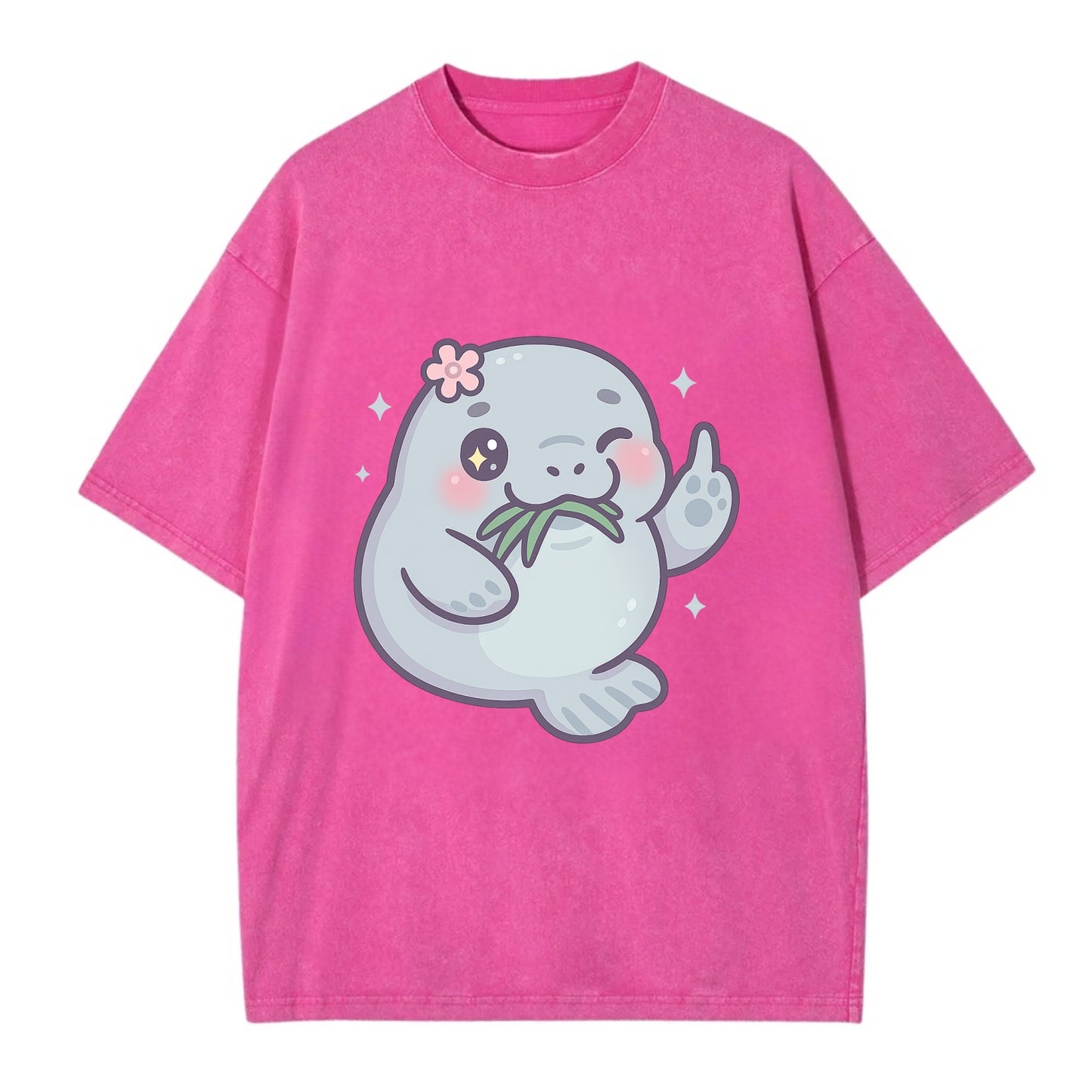 chubby manatee munching on seagrass, one flipper raised with sass - Vintage T-shirt - Dusty Rose(Rose)