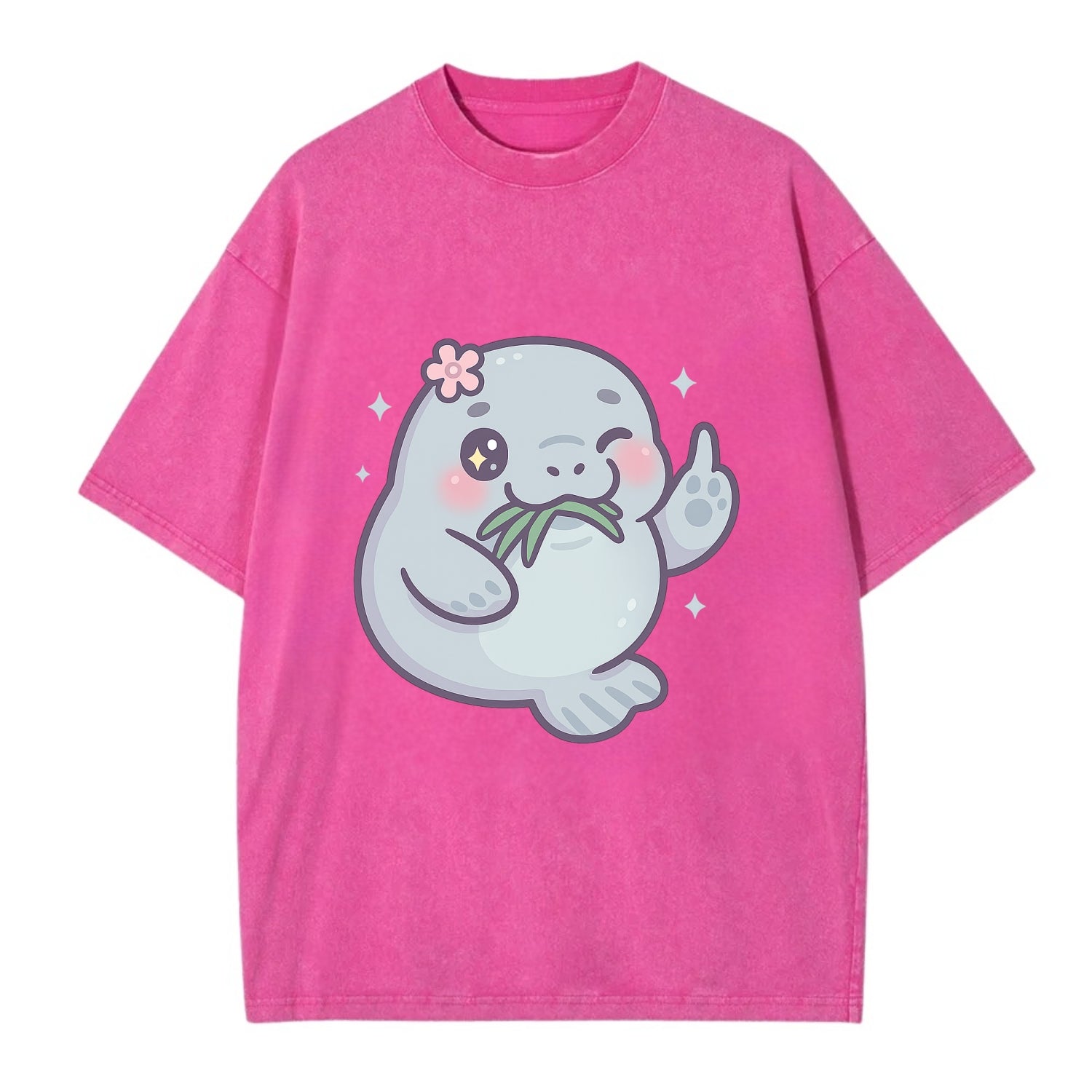 chubby manatee munching on seagrass, one flipper raised with sass - Vintage T-shirt - Dusty Rose(Rose)