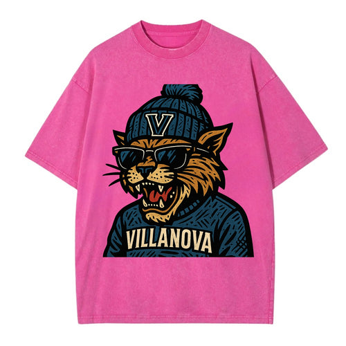 Villanova Wildcat wearing Villanova beanie with V patch - Vintage T-shirt