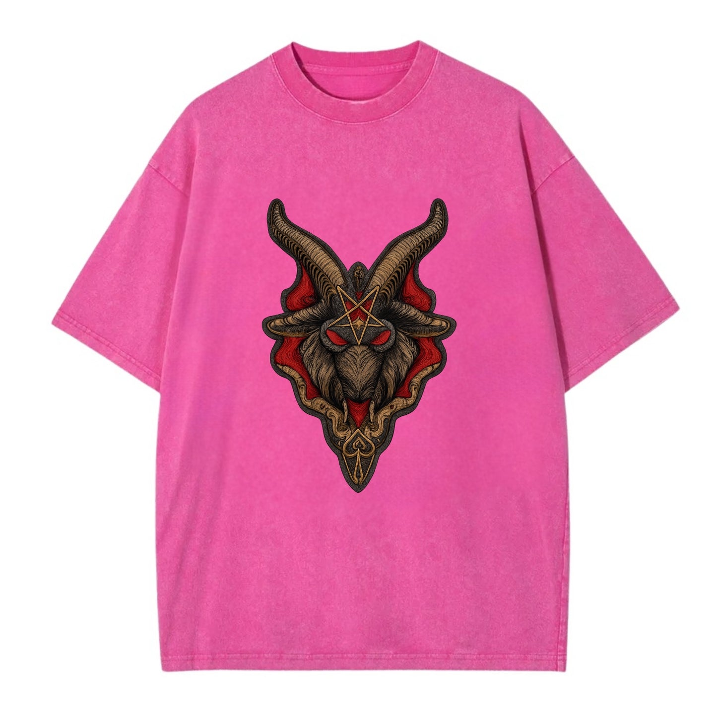 BAPHOMET HEAD - goat head symbol in black and red , occult - Vintage T-shirt - Dusty Rose(Rose)