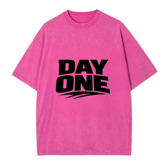 Bold typography design - "DAY ONE" - original friend, from the start - Vintage T-shirt - Dusty Rose(Rose)