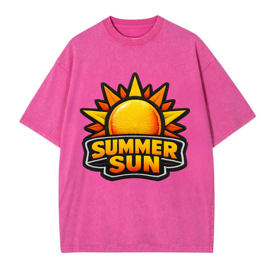 SUMMER SUN - bright sun with rays in yellow and orange , hot season - Vintage T-shirt - Dusty Rose(Rose)