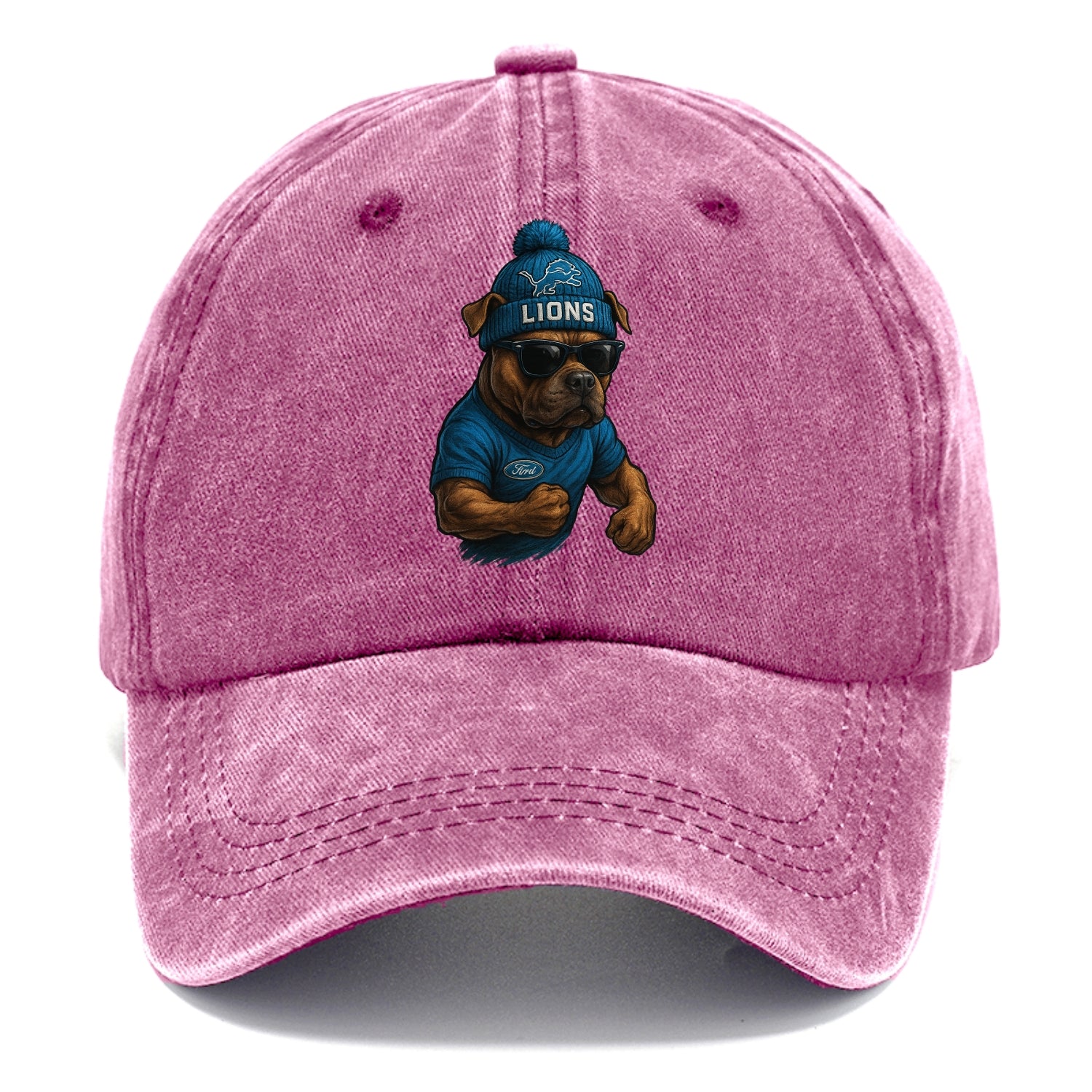 Detroit Pitbull wearing Lions beanie with auto patch and wayfarer sunglasses - Classic Cap - Dusty Rose(Rose)