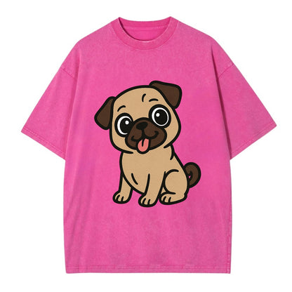 Pug - Tilted head with tongue out - Vintage T-shirt - Dusty Rose(Rose)