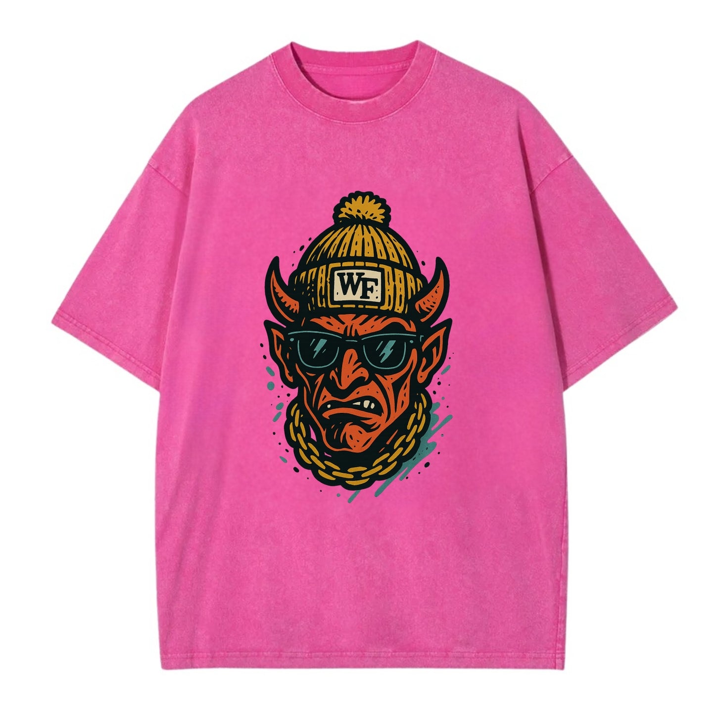 Winston-Salem Demon wearing Wake Forest beanie with WF patch - Vintage T-shirt - Dusty Rose(Rose)