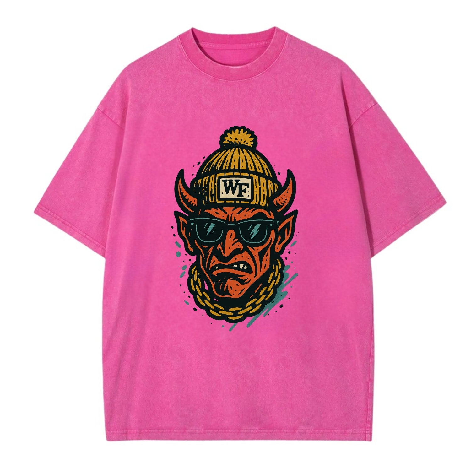 Winston-Salem Demon wearing Wake Forest beanie with WF patch - Vintage T-shirt - Dusty Rose(Rose)