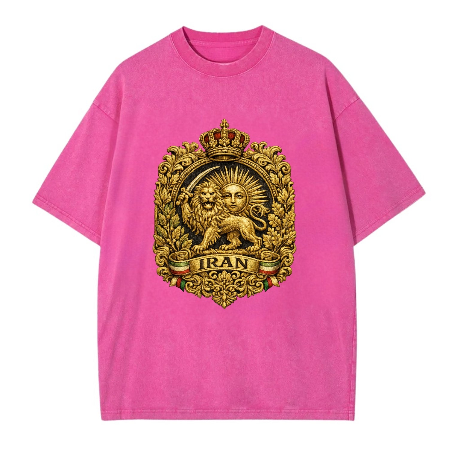 Iran Lion Sun Badge - Vintage T-shirt - Dusty Rose(Rose)