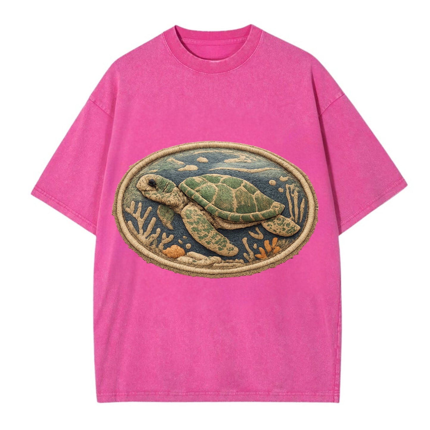 SEA TURTLE - swimming turtle in green and blue , ocean life - Vintage T-shirt - Dusty Rose(Rose)