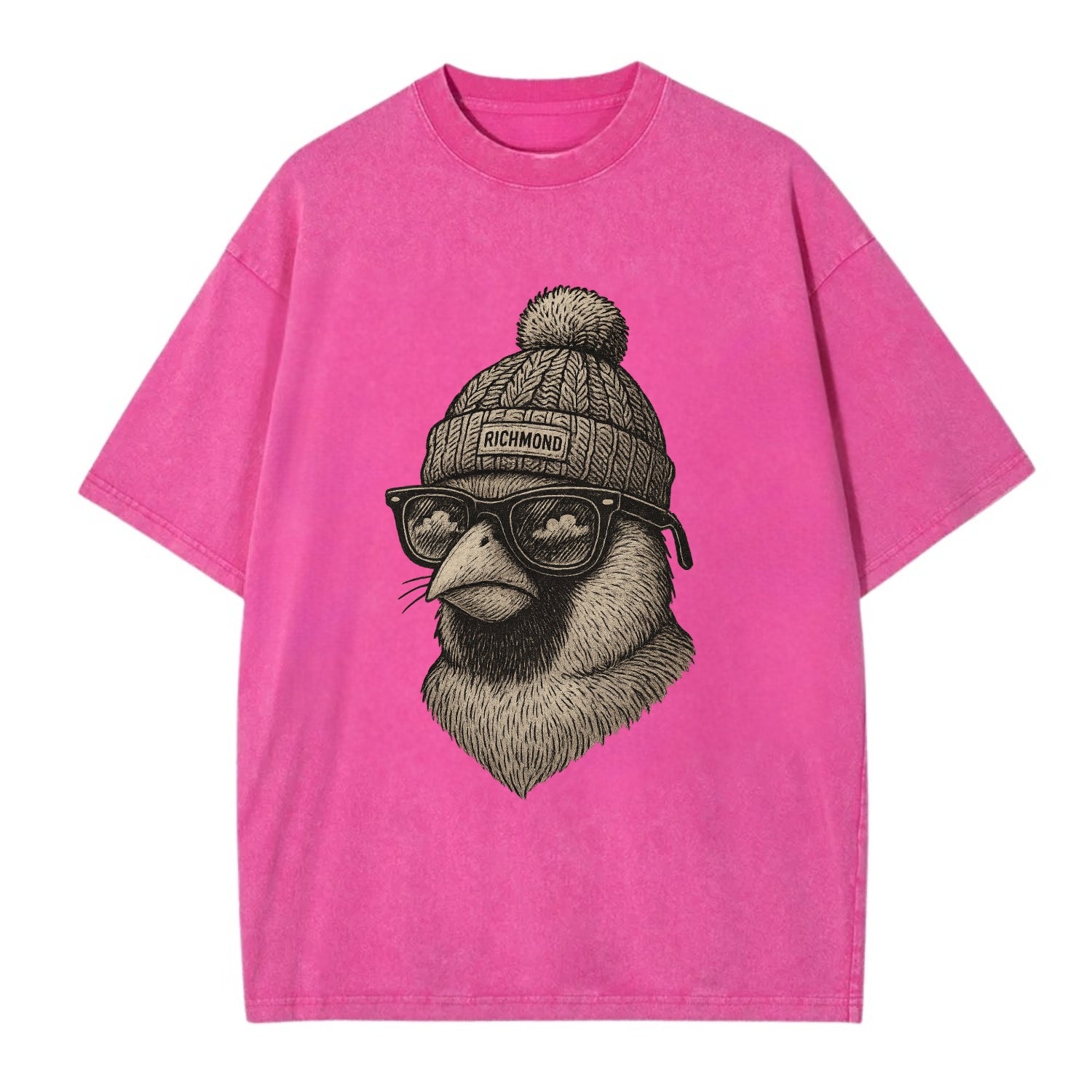 Virginia Cardinal wearing Richmond beanie with pom pom and wayfarer sunglasses - Vintage T-shirt - Dusty Rose(Rose)
