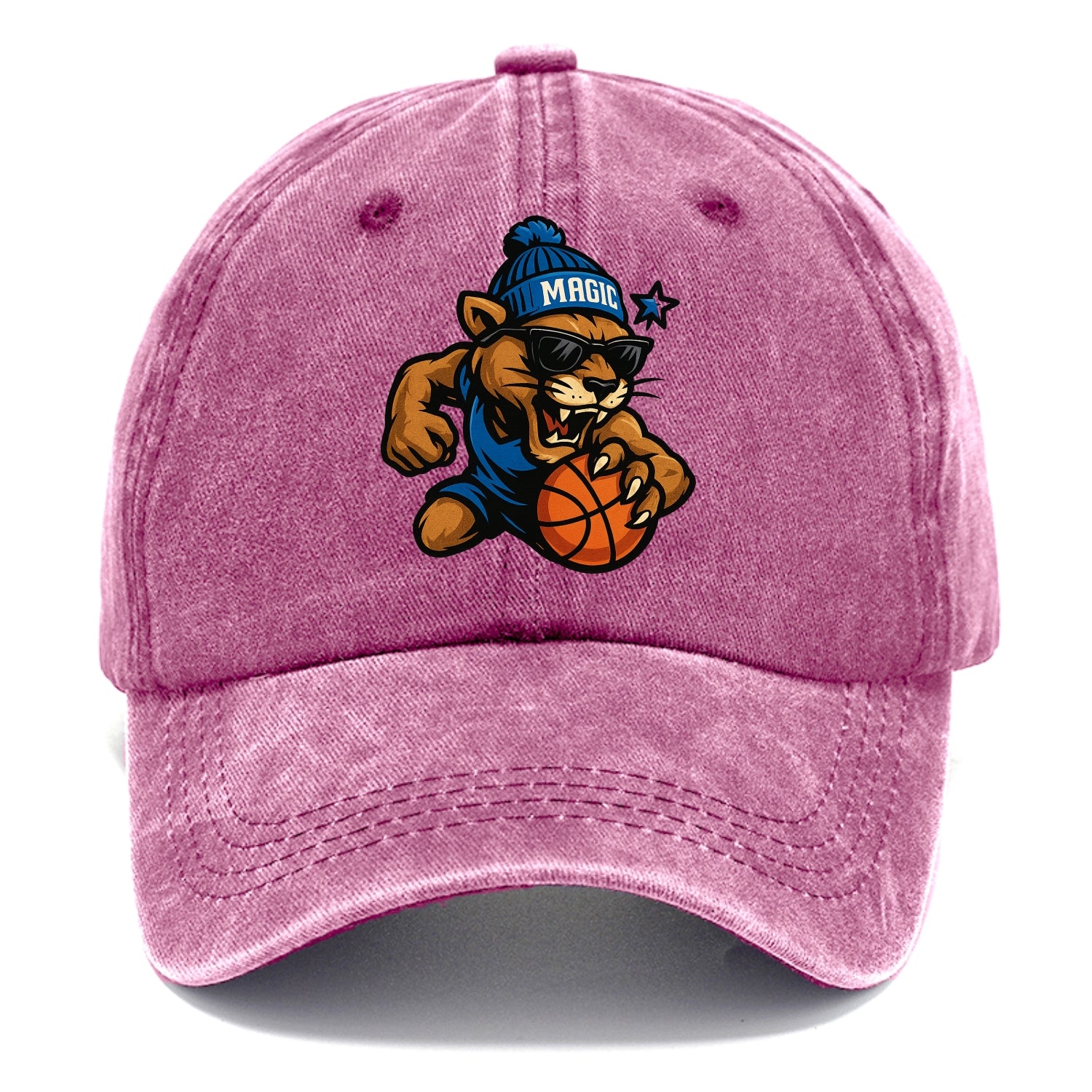 Florida Panther wearing Magic beanie with star wand patch and wayfarer sunglasses - Classic Cap - Dusty Rose(Rose)
