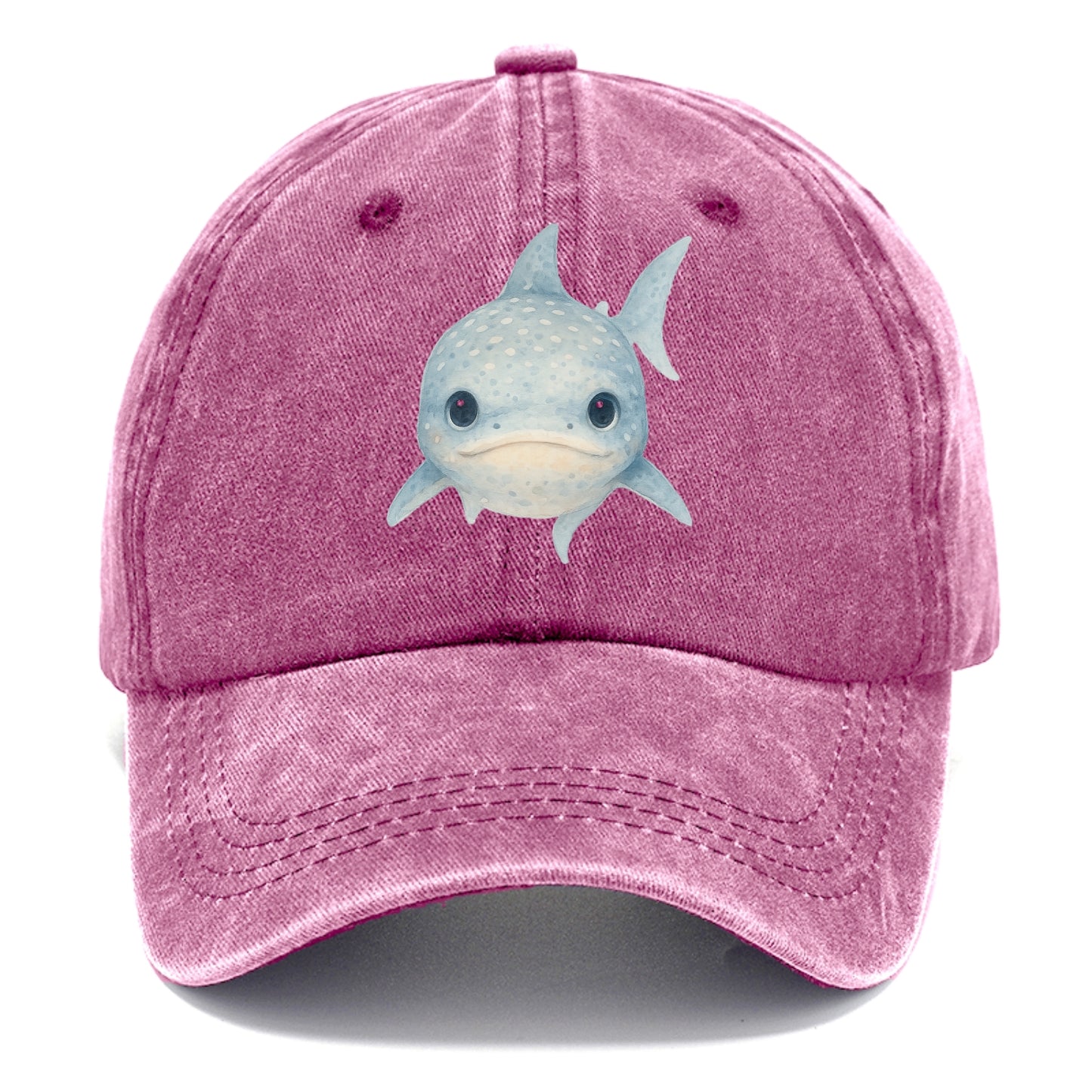 Baby Whale Shark - spotted blue-gray, wide mouth closed, tiny eyes, front-facing, - Classic Cap - Dusty Rose(Rose)