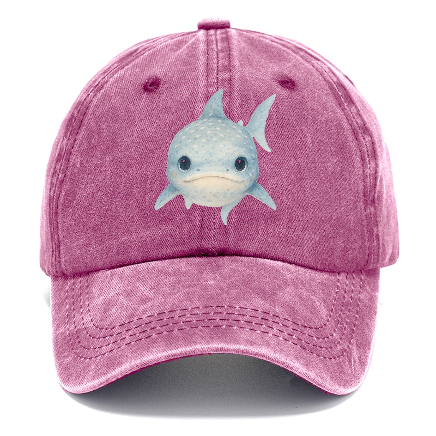 Baby Whale Shark - spotted blue-gray, wide mouth closed, tiny eyes, front-facing, - Classic Cap - Dusty Rose(Rose)