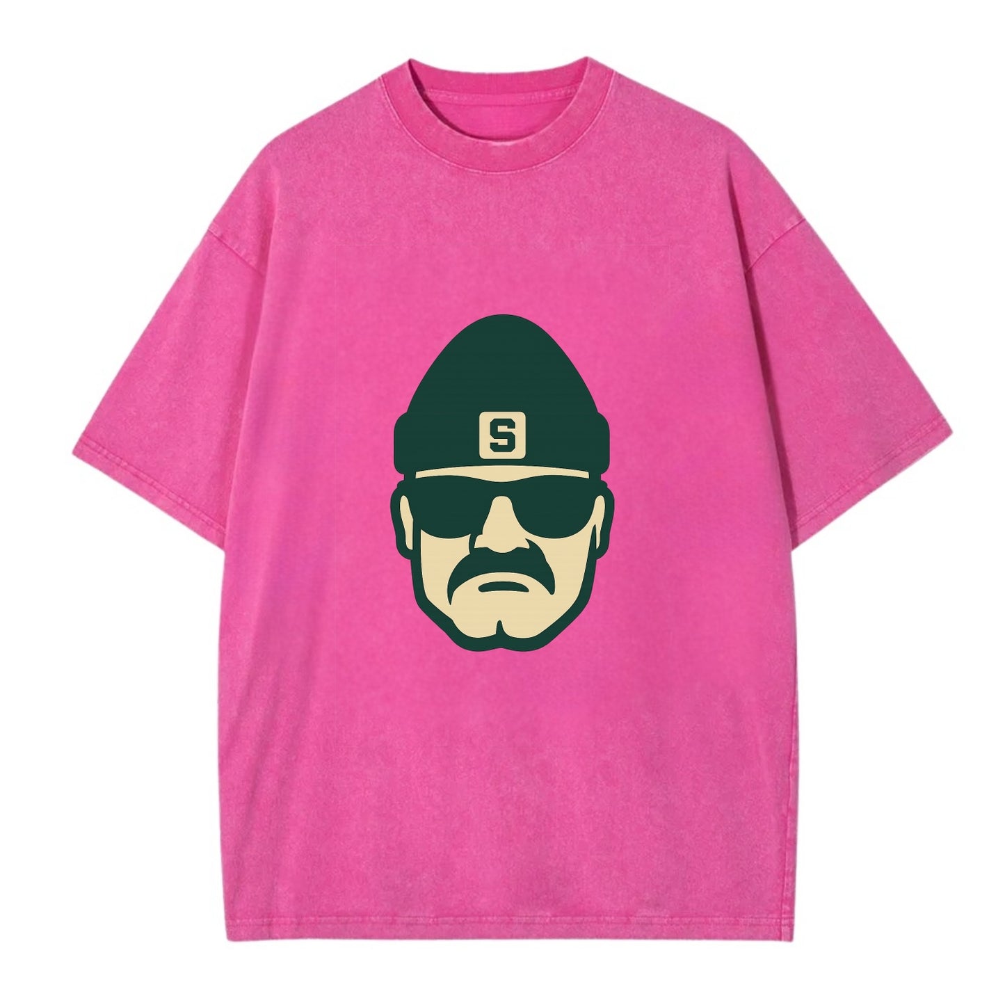 East Lansing Spartan wearing Michigan State beanie with S patch - Vintage T-shirt - Dusty Rose(Rose)