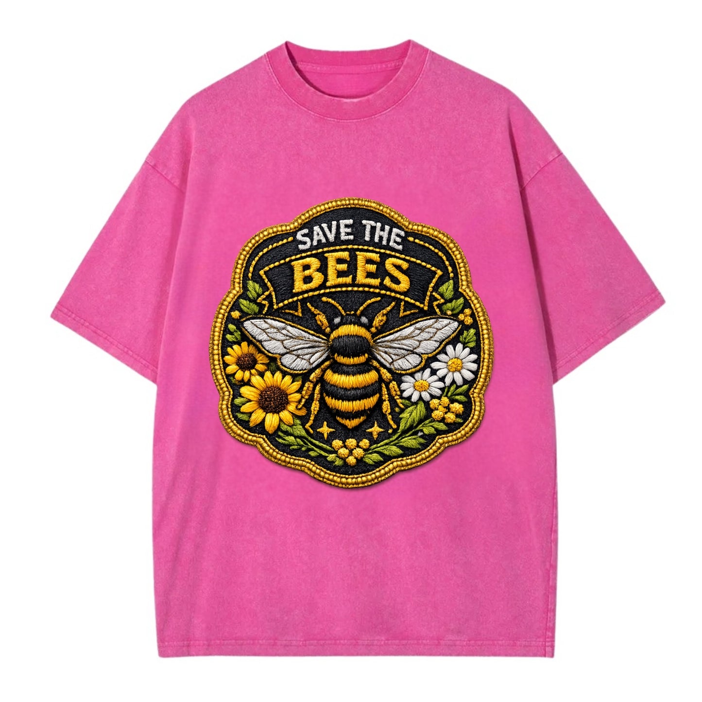 SAVE THE BEES - bee with flowers in yellow , pollinator protection - Vintage T-shirt - Dusty Rose(Rose)