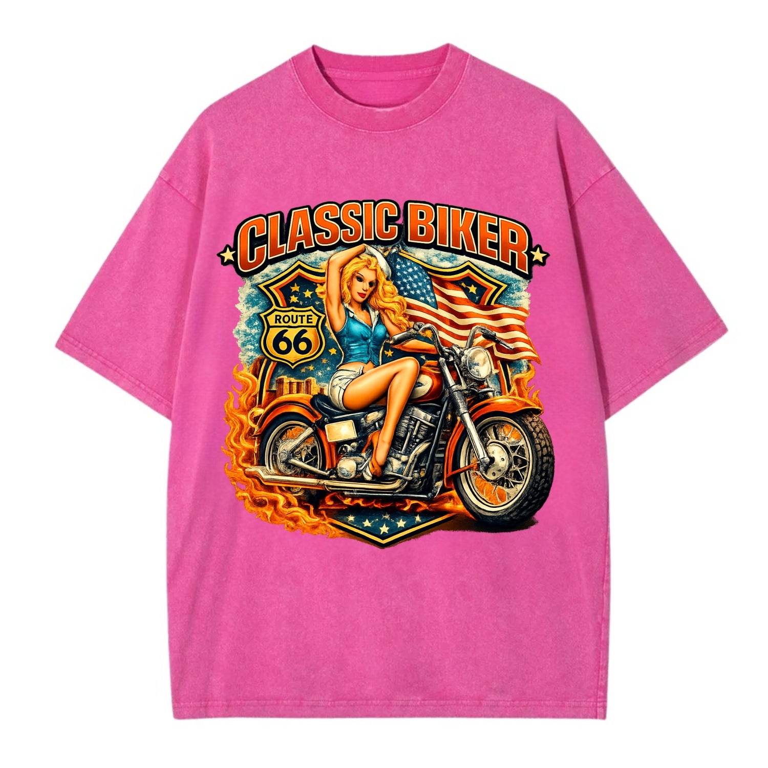 Classic Pinup Biker - Vintage T-shirt - Dusty Rose(Rose)