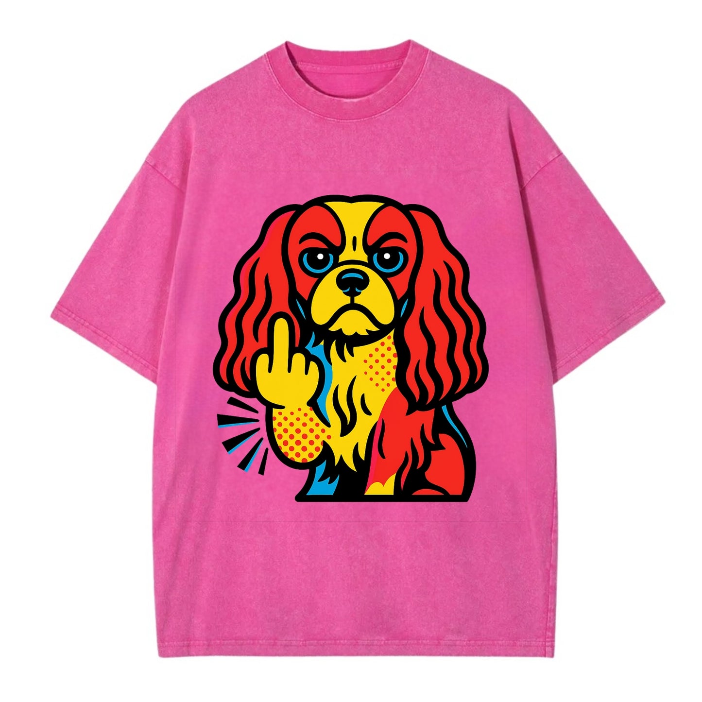 Cavalier King Charles Spaniel with long ears, regal paw giving finger - Vintage T-shirt - Dusty Rose(Rose)