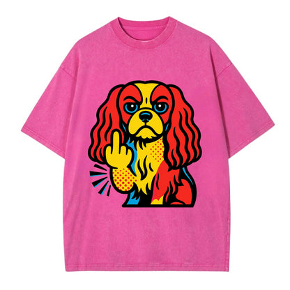 Cavalier King Charles Spaniel with long ears, regal paw giving finger - Vintage T-shirt - Dusty Rose(Rose)