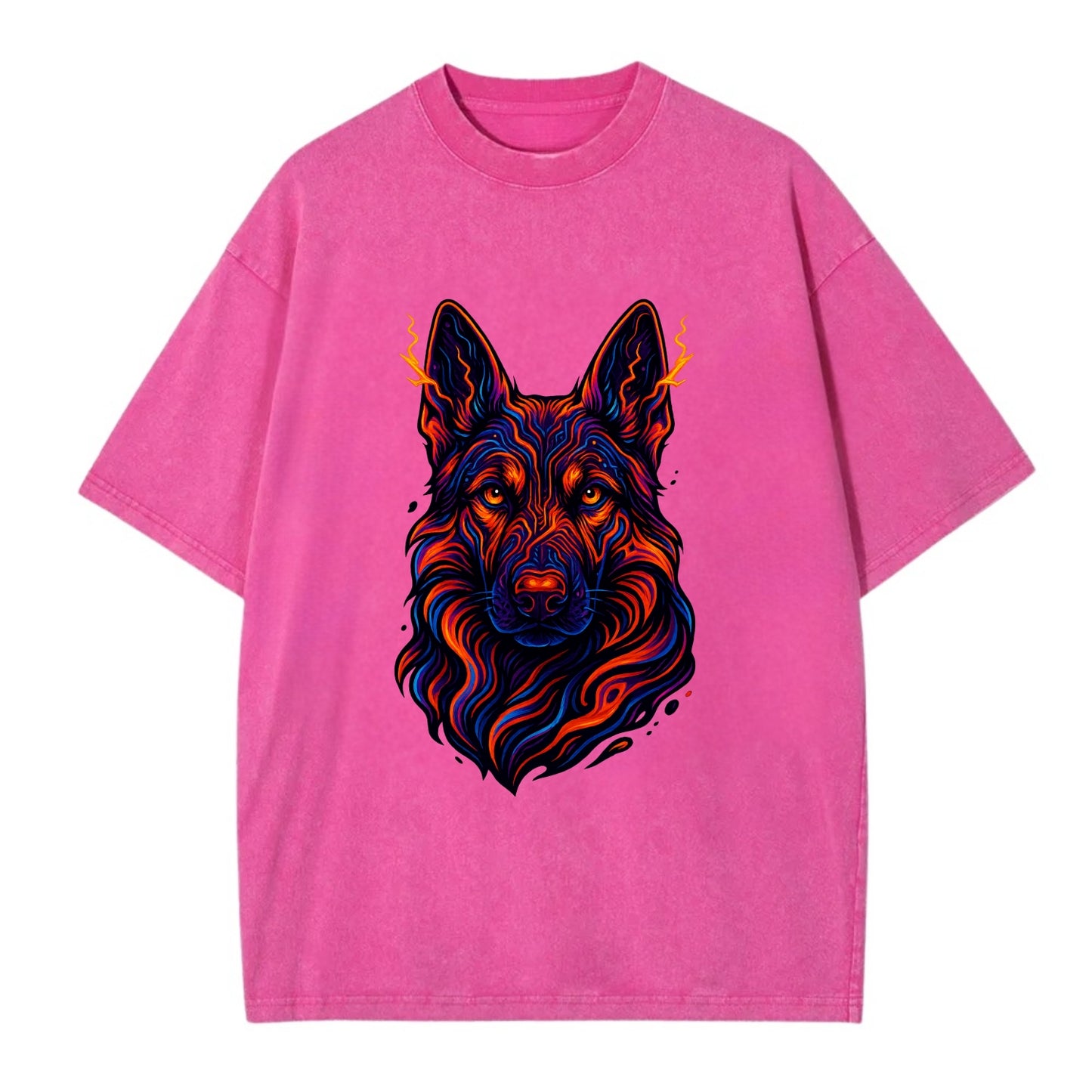 Alert German Shepherd with cyber circuit patterns in the fur, neon orange and - Vintage T-shirt - Dusty Rose(Rose)