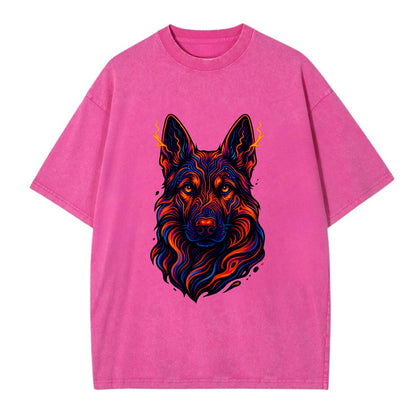 Alert German Shepherd with cyber circuit patterns in the fur, neon orange and - Vintage T-shirt - Dusty Rose(Rose)
