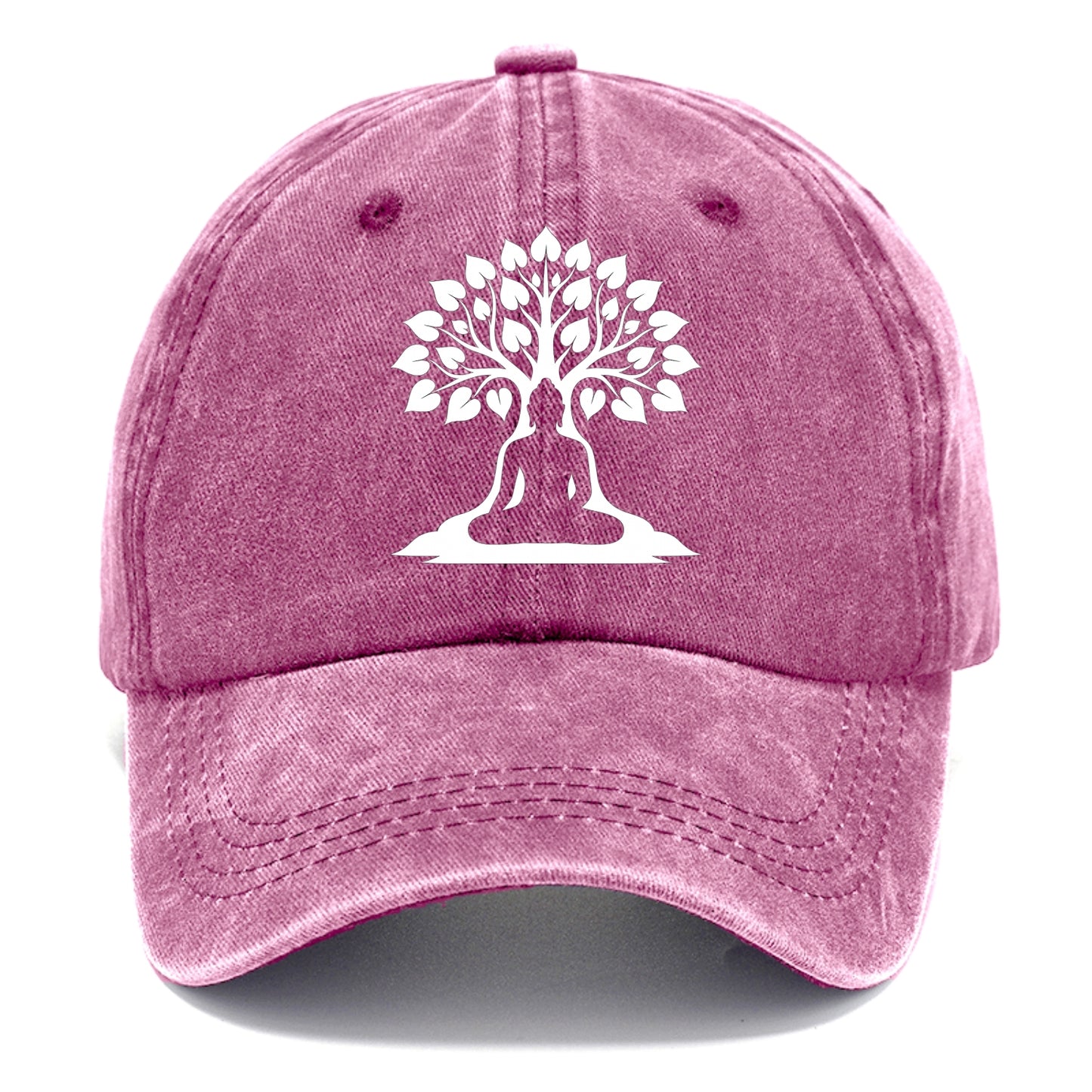 Buddha silhouette meditating - negative space forms bodhi tree - Classic Cap - Dusty Rose(Rose)