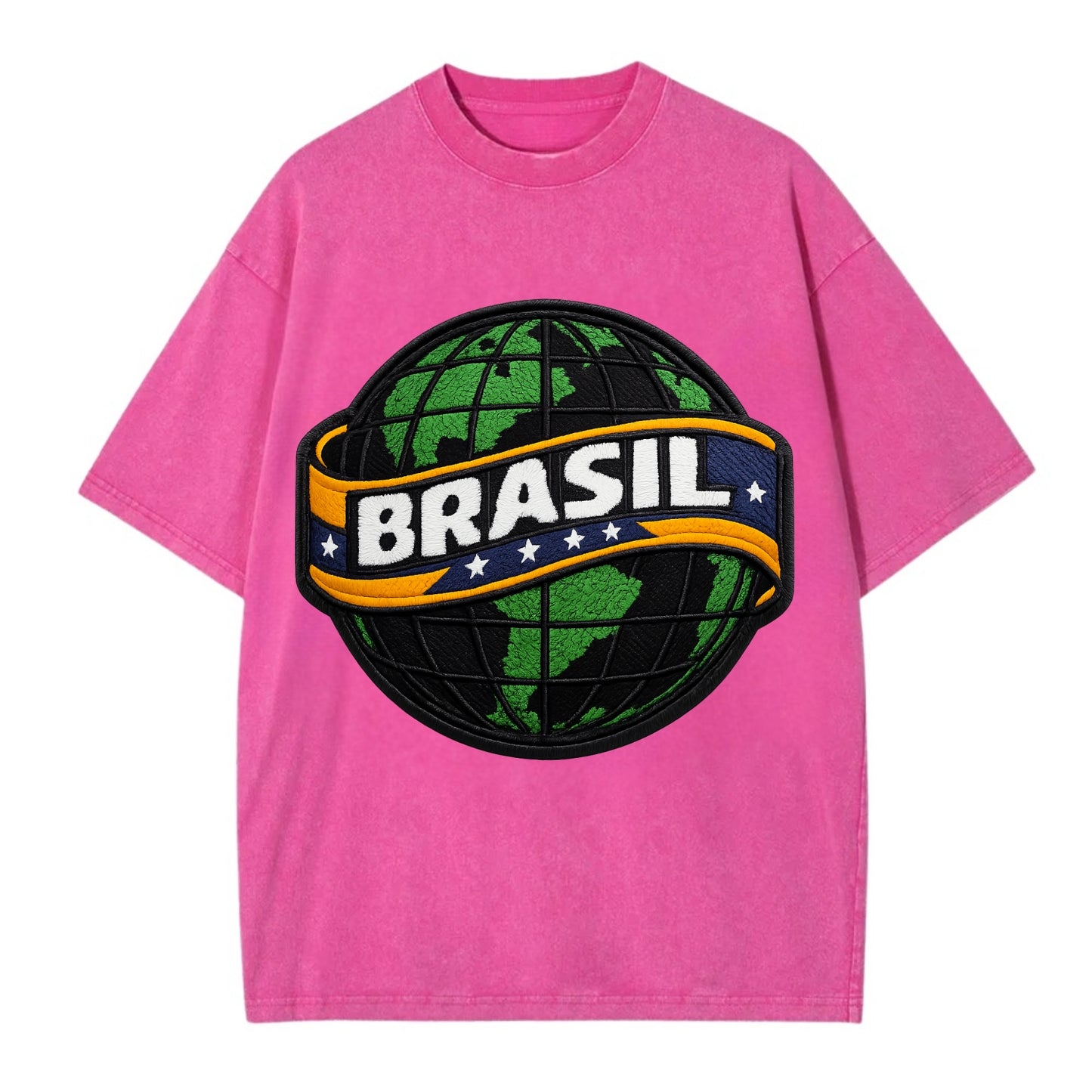 BRAZILIAN FLAG GLOBE - green globe with banner in green yellow blue , Brasil - Vintage T-shirt - Dusty Rose(Rose)