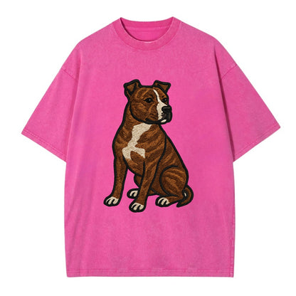 American Staffordshire Terrier - Brindle embroidered pose - Vintage T-shirt - Dusty Rose(Rose)