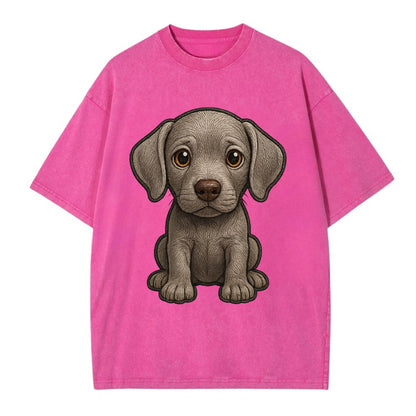 Baby Weimaraner Puppy - silver-gray coat, amber eyes, sleek body, front-facing, - Vintage T-shirt - Dusty Rose(Rose)